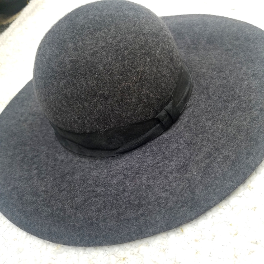 EXPRESSION wool wide brim floppy hat gray